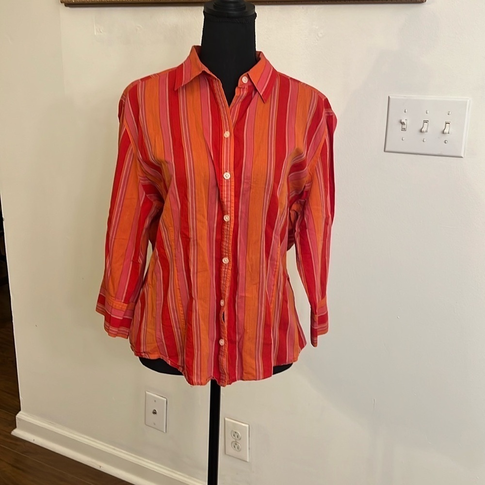 Eddie Bauer Colorfully Striped 100% Cotton Women's Button Down Shirt, Sz. XL.